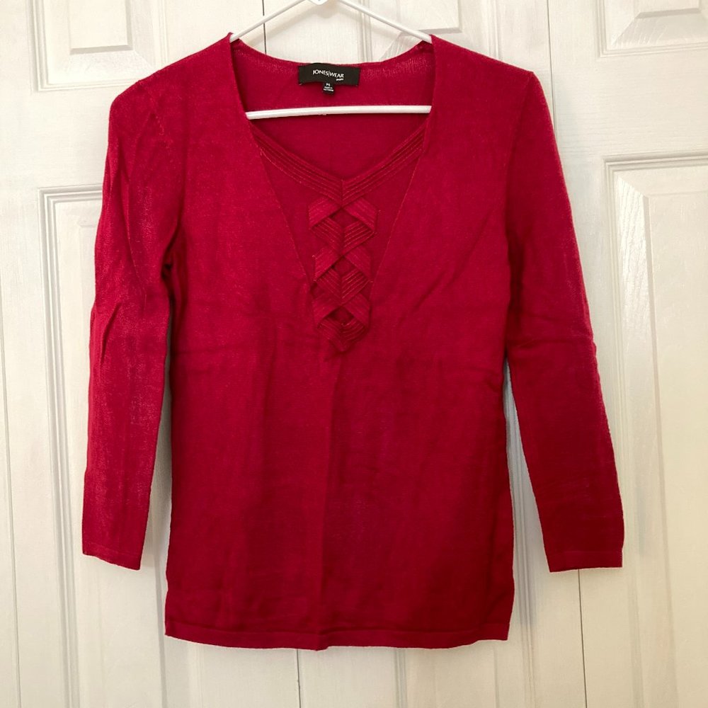 Jones Wear Red 3/4 Sleeve Sweater with Detail Petite Small